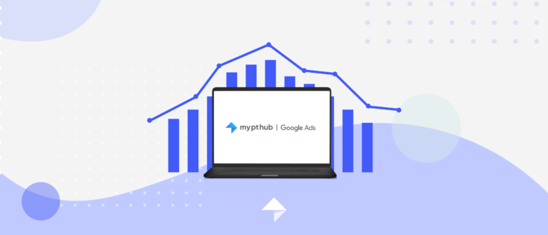 Image of laptop with My PT Hub and Google Ads logo with a bar and line chart in the background
