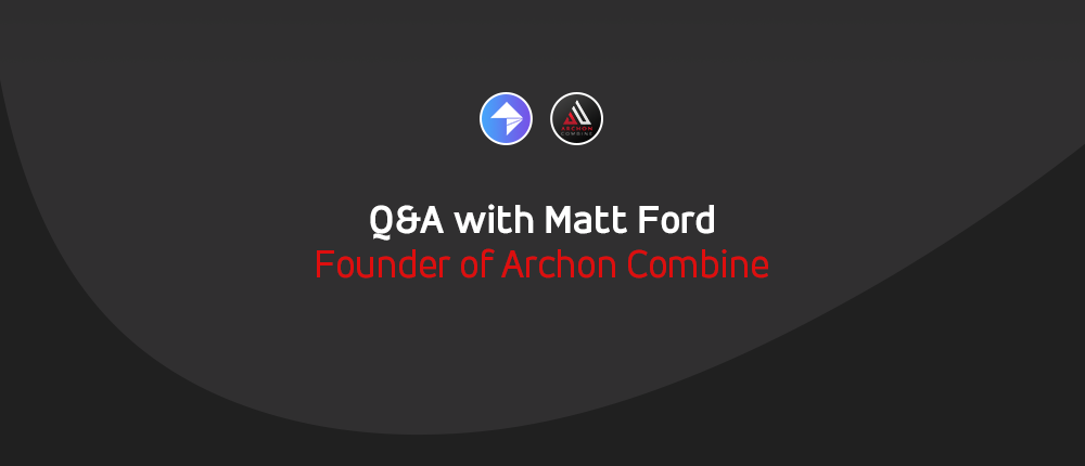 Grey and Black Background with My Pt Hub and Archon Combine logos and the words "Q&A with Matt Ford, Founder of Archon Combine" in red and white colors