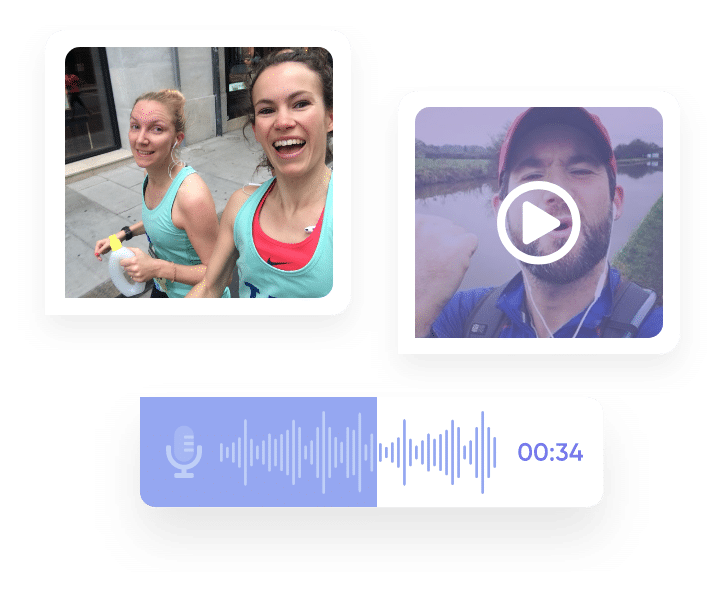 Picture of what an Audio Recording, Video, and Image would look like when sent in a chat
